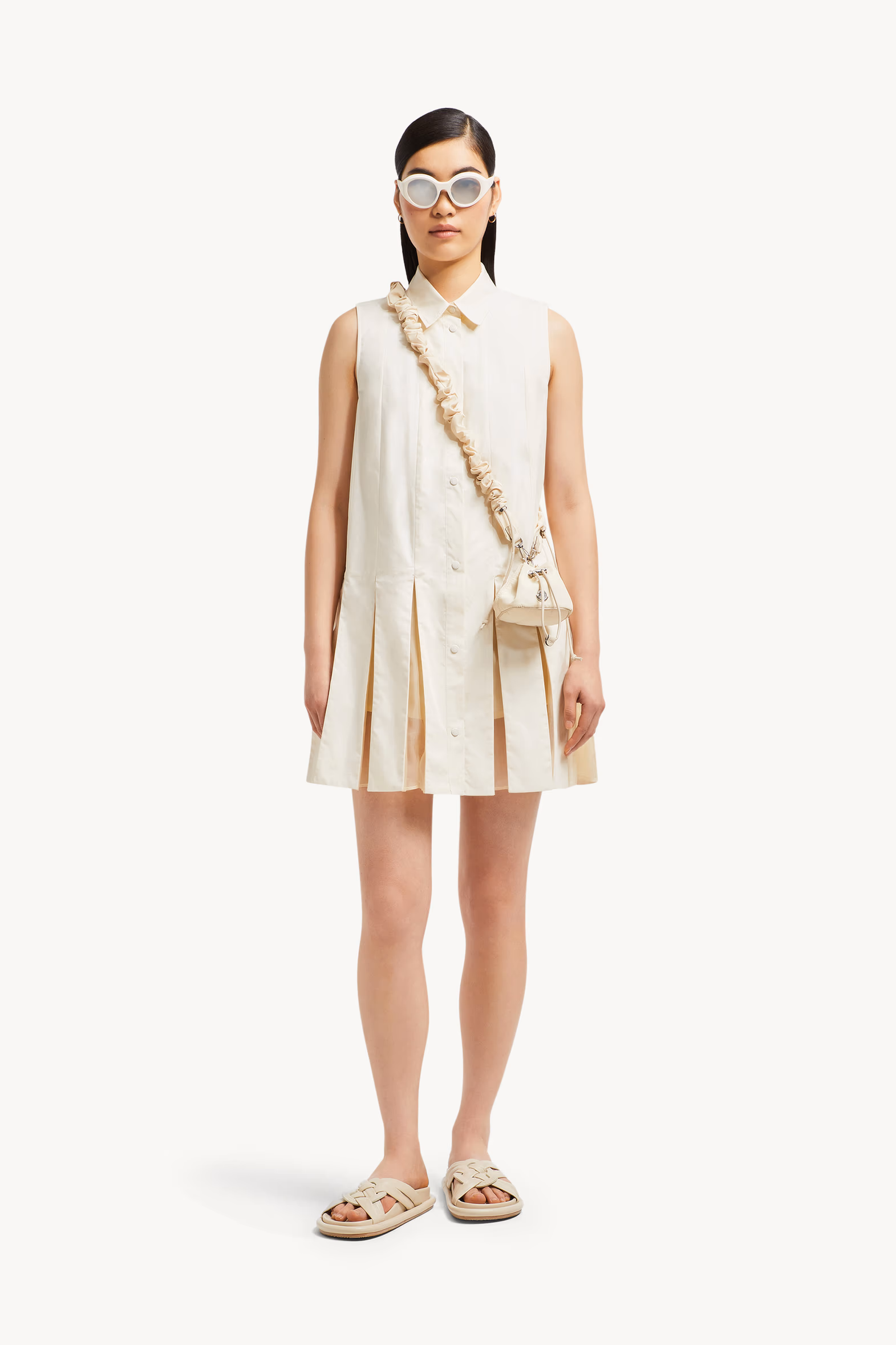 Mini robe chemise en coton et soie Femmes Blanc Ivoire Moncler 0